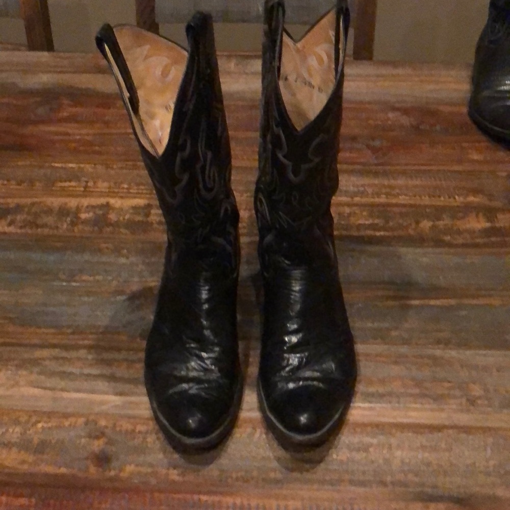 Men Black  Panhandle Slim Eel Skin Boots